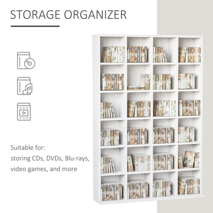 480 CD / 312 DVD Storage Shelf Rack Media Storage Unit Shelves Racks Wooden Bookcase Display Unit with 4 Adjustable Shelves White