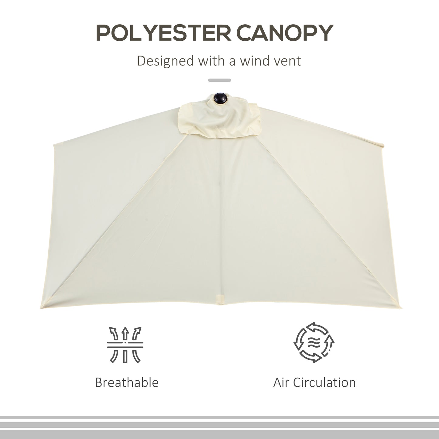 Outsunny Balcony Half Parasol Semi Round Umbrella Patio Crank Handle (2.3m, Beige)- NO BASE INCLUDED
