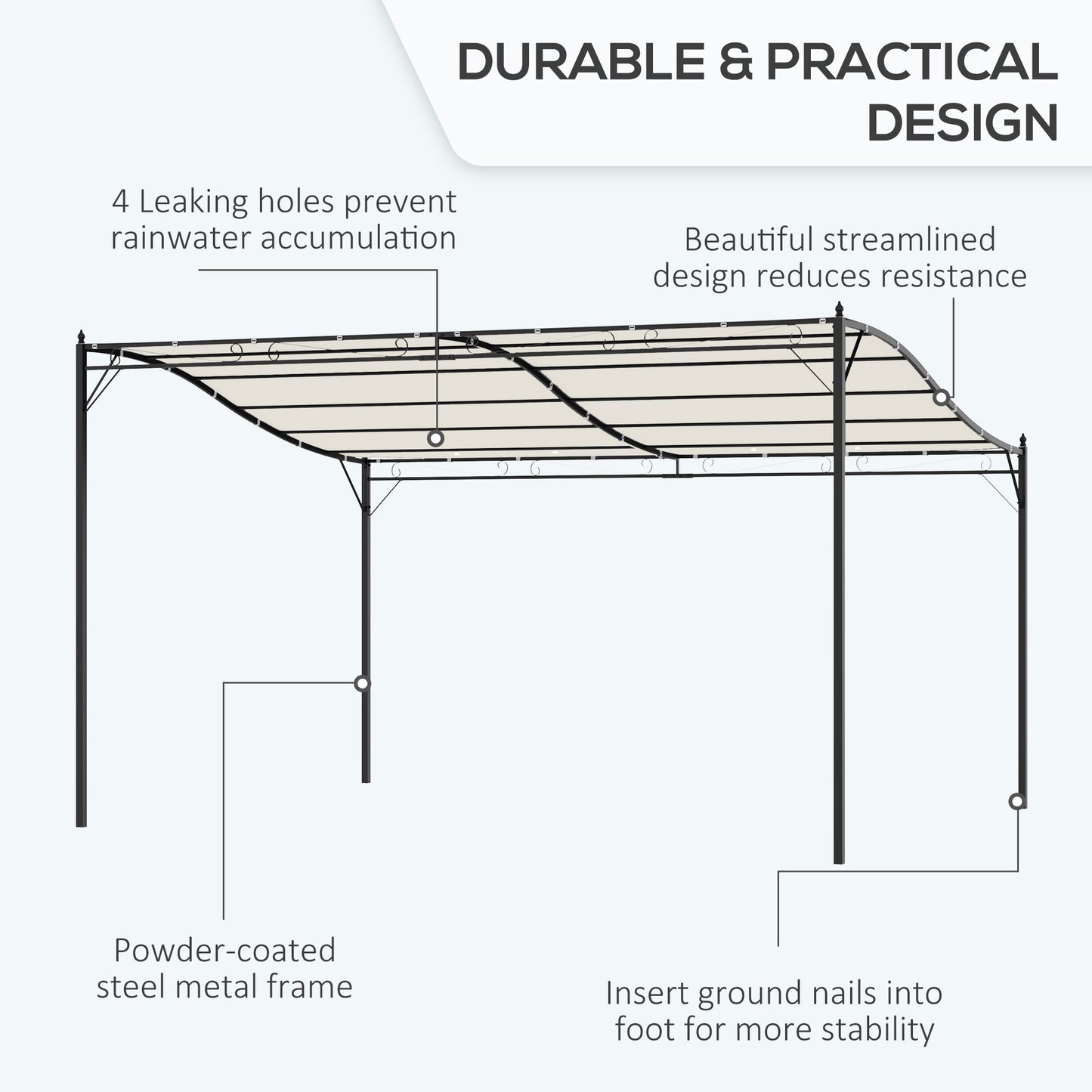 4 x 3 Meters Canopy Metal Wall Gazebo Awning Garden Marquee Shelter Door Porch - Cream
