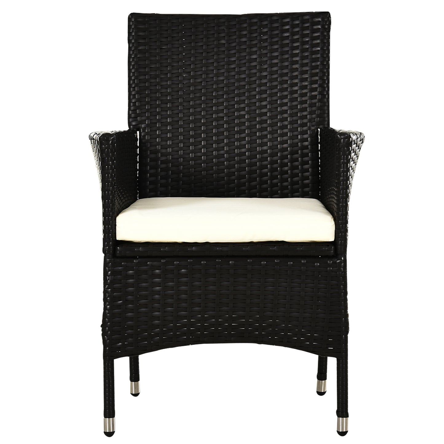 Outsunny 2 PC Outdoor Rattan Armchair Dining Chair Garden Patio Furniture w/ Armrests Cushions Deep Coffee