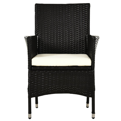 Outsunny 2 PC Outdoor Rattan Armchair Dining Chair Garden Patio Furniture w/ Armrests Cushions Deep Coffee