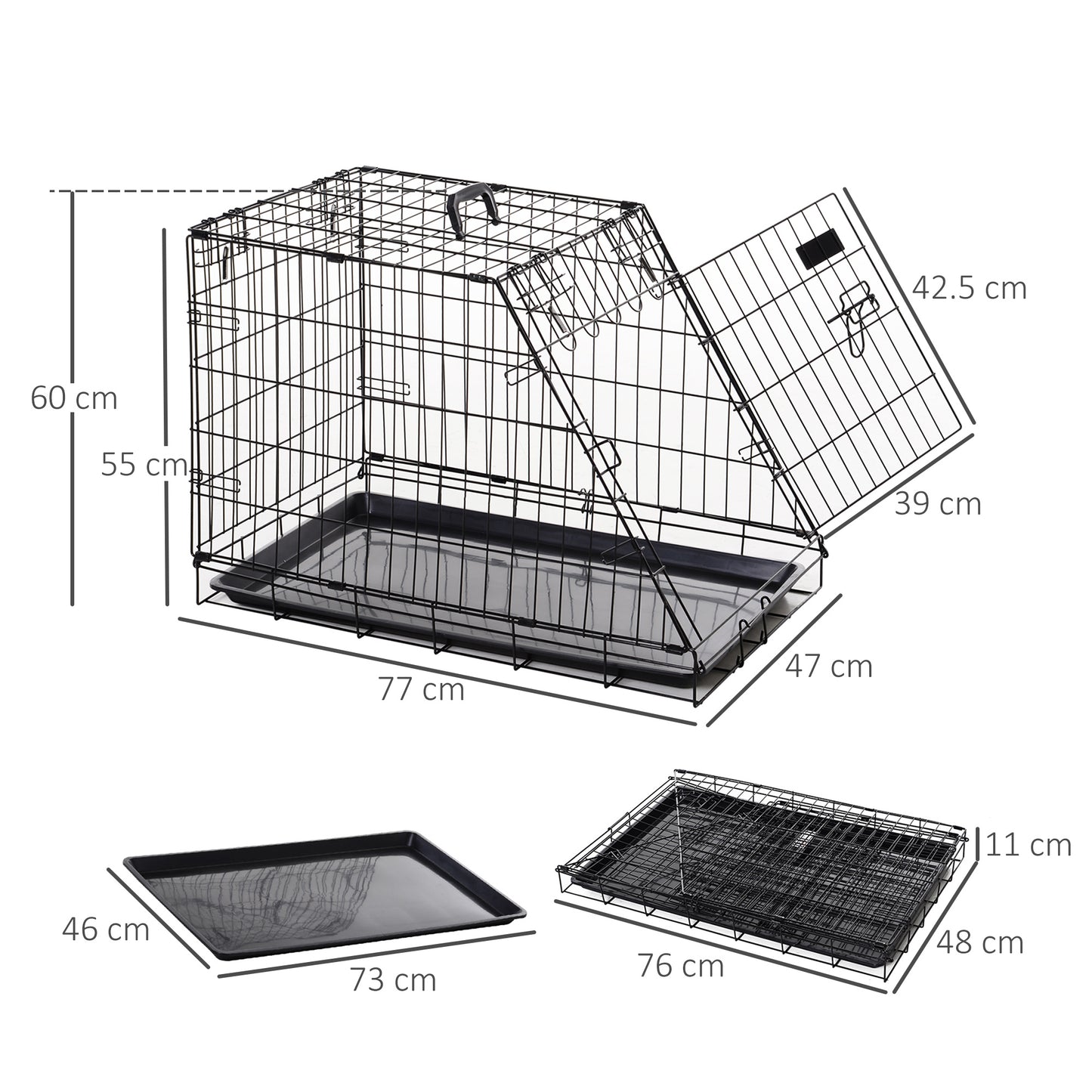 Warehouse Clearance: Metal Dog Car Crate Folding Pet Cage Transport Box Carrier for Small Dog with Removable Tray 77 x 47 x 55cm