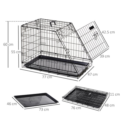 Warehouse Clearance: Metal Dog Car Crate Folding Pet Cage Transport Box Carrier for Small Dog with Removable Tray 77 x 47 x 55cm