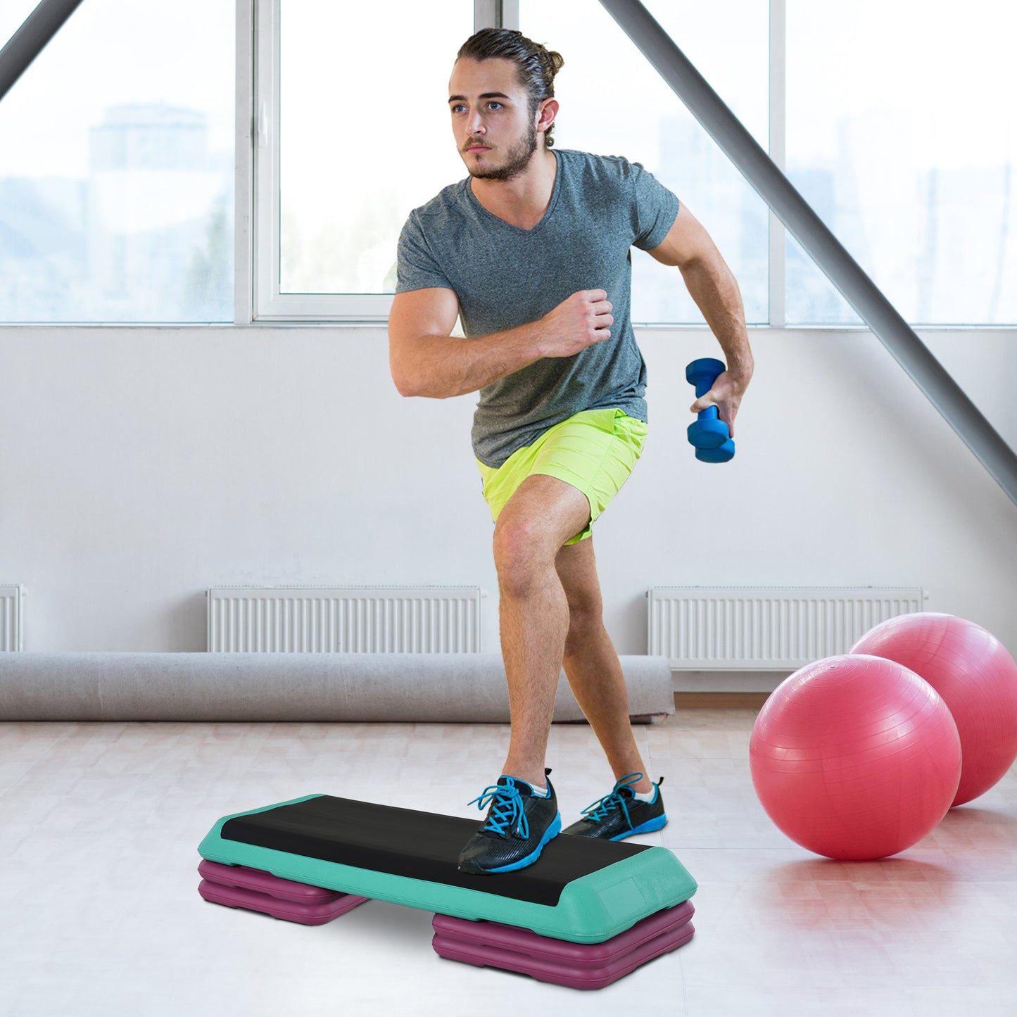 3-Level Adjustable 10/15/20cm Aerobic Stepper Exercise Platform w/ Non-Slip Top Compact Work Out Home, Indoor Outdoor Fitness Equipment