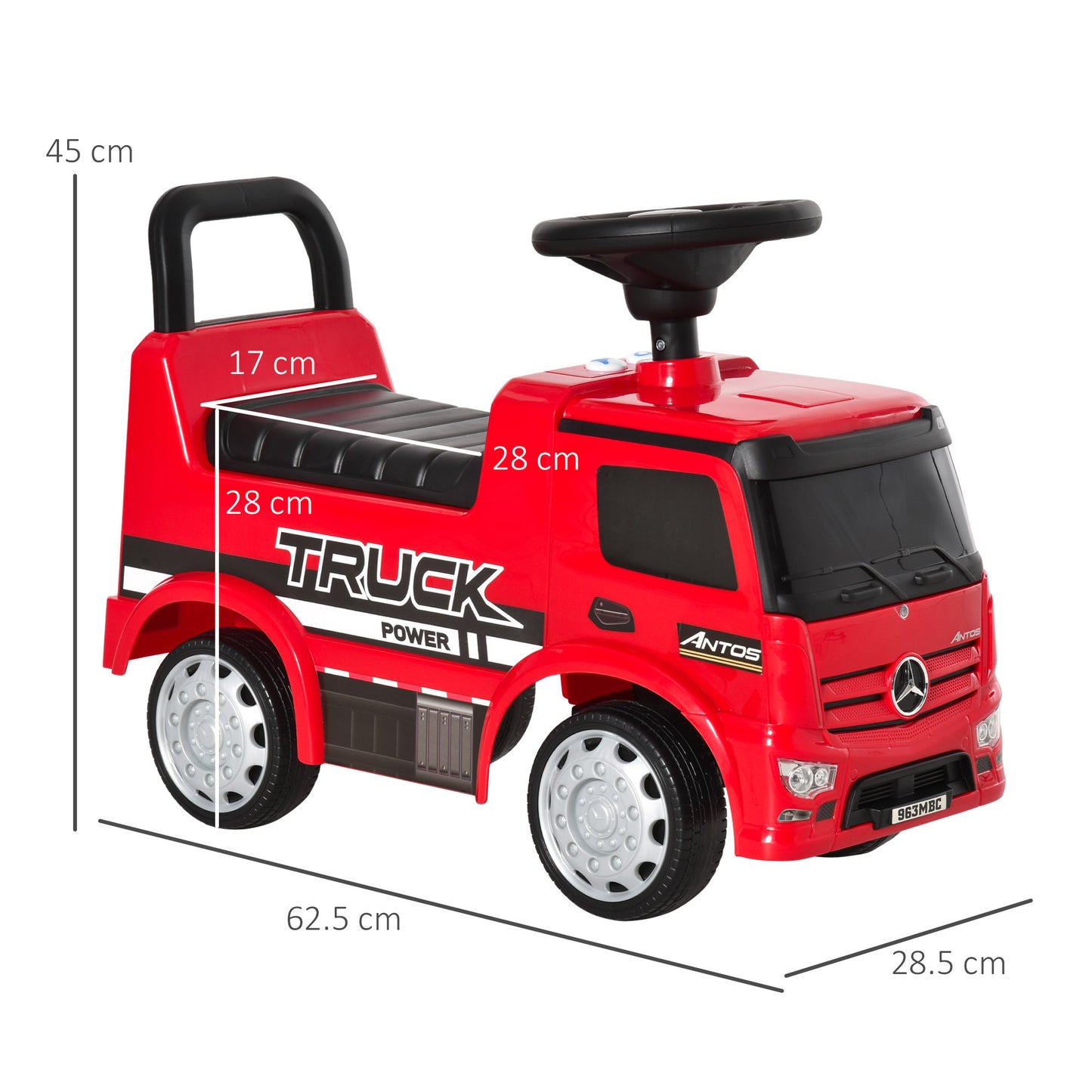3-in-1 Ride On Car Licensed Mercedes-Benz Truck Stroller Toddler Under Seat Storage Handle Steering Wheel Horn for Baby 12 - 36 Months Red