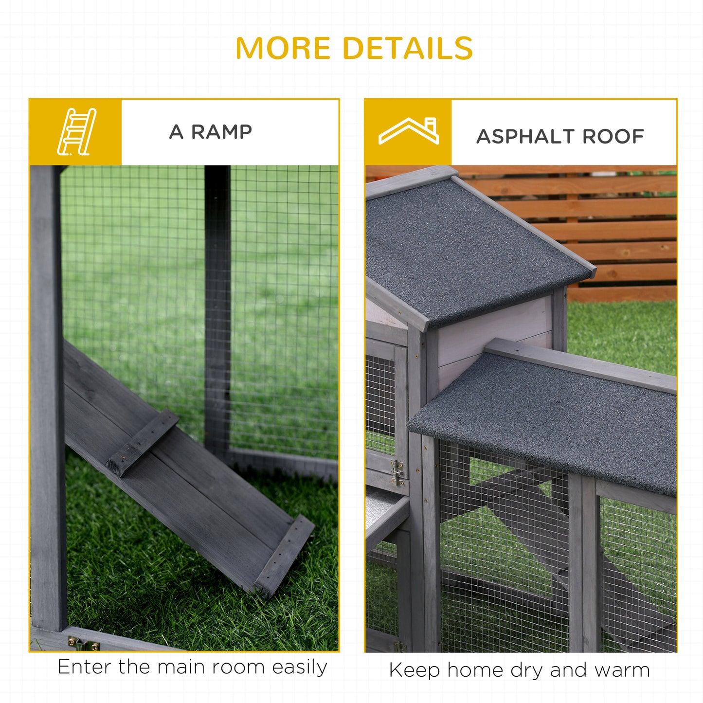 Wooden Rabbit Hutch Outdoor, Double Tier Guinea Pig Hutch, Small Animal House Water-Resistant Roof Ramp 147 x 54 x 84 cm