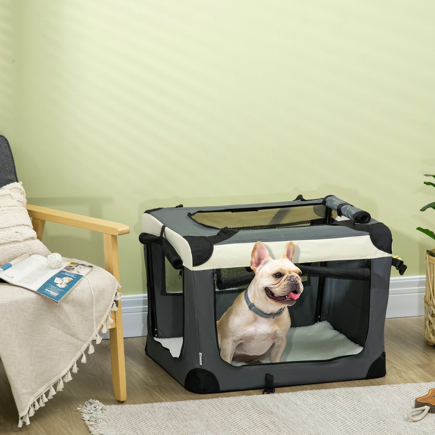 70cm Foldable Pet Carrier Bag Soft Travel Dog Crate, Portable Cat Carrier w/ Cushion, for Cats and Small Dogs - Grey