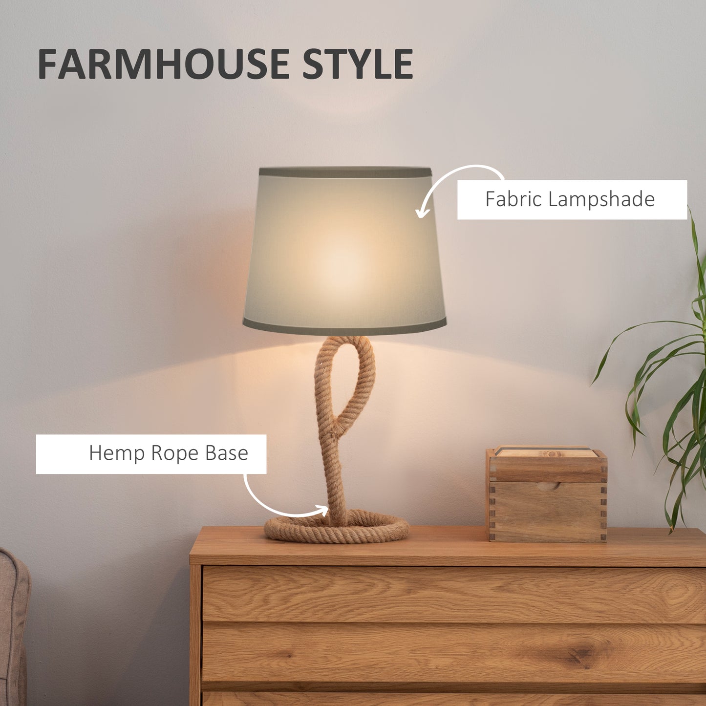 HOMCOM Nautical Table Lamp with Rope Base for E27 LED Halogen Bulb, Desk Fabric Light, Bedroom, Living room, Study