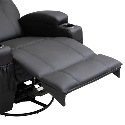 Recliner Armchair Massage Swivel PU Leather Reclining Chairs with Adjustable Leg Rest, Cup Holder, Side Pocket, for Home Living Room, Black
