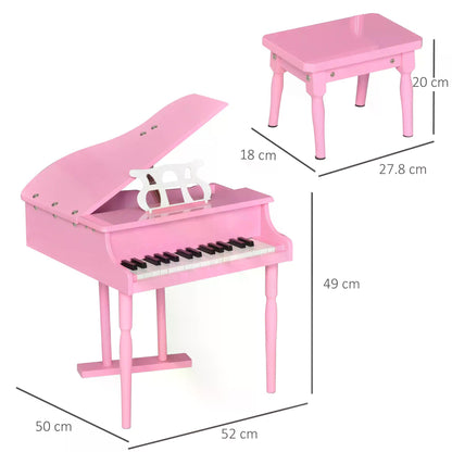 HOMCOM 30 Keys Kids Keyboard Piano Mini Electric Piano Set Grand Piano with Music Stand and Bench Pink