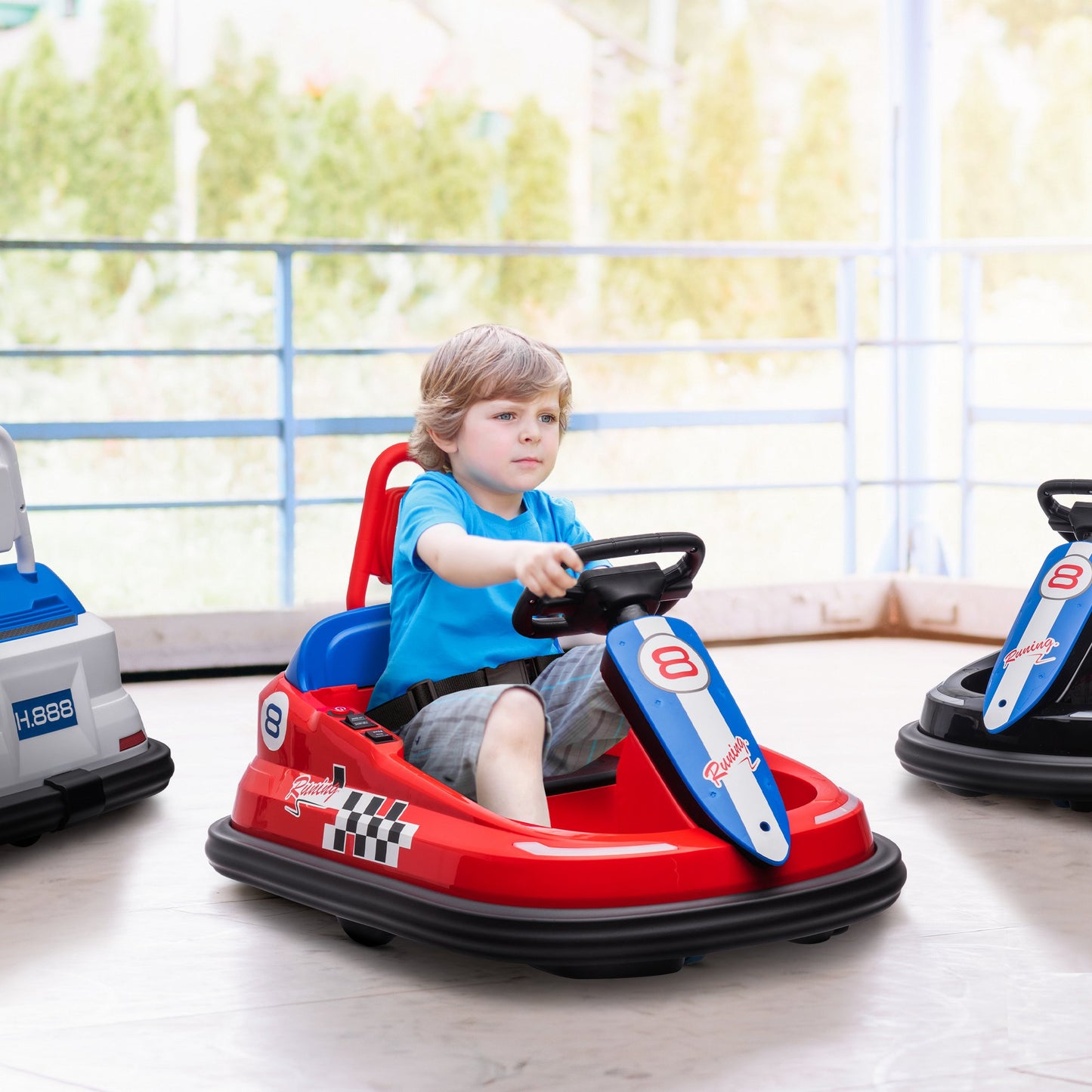 6V Electric Kids Bumper Car, 6V Spin Waltz Car, with Music, Horn, Lights - Red