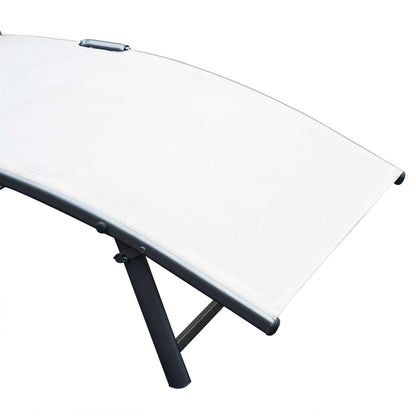 Garden Lounger Steel Frame Outdoor Folding Chaise Lounger with Headrest & 7 Levels Adjustable Backrest, 81.5L x 20.5W x 64.5H, Cream White