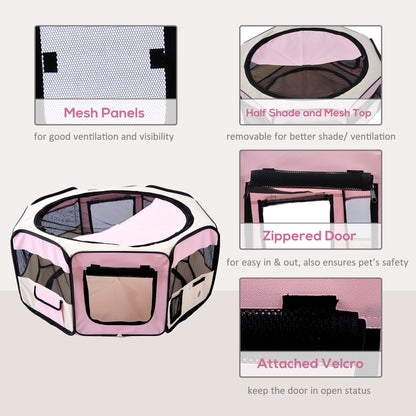 Fabric Dog Play Pen Puppy Pet Cat Rabbit Pig Guinea Playpen Run Indoor & Outdoor, Dia 90 x 41H cm Pink