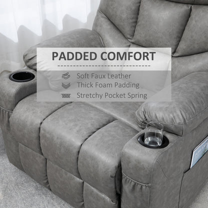 Manual Recliner Chair, Overstuffed PU Leather Recliner Armchair with Footrest, Cup Holders, Side Pockets, 360¬¨¬®¬¨¬Æ‚Äö√Ñ√∂‚àö‚Ä†‚àö¬™ Swivel for Living Room Bedroom, Light Grey