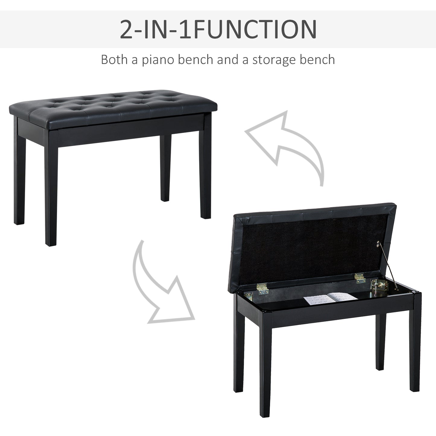 HOMCOM Faux Leather Piano Stool Makeup Stool Bench Dressing Table Seat with Storage 76x36x50cm, Black