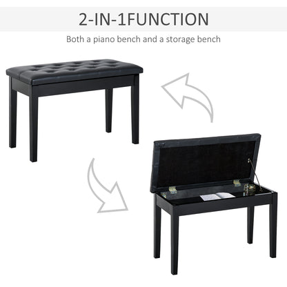 HOMCOM Faux Leather Piano Stool Makeup Stool Bench Dressing Table Seat with Storage 76x36x50cm, Black