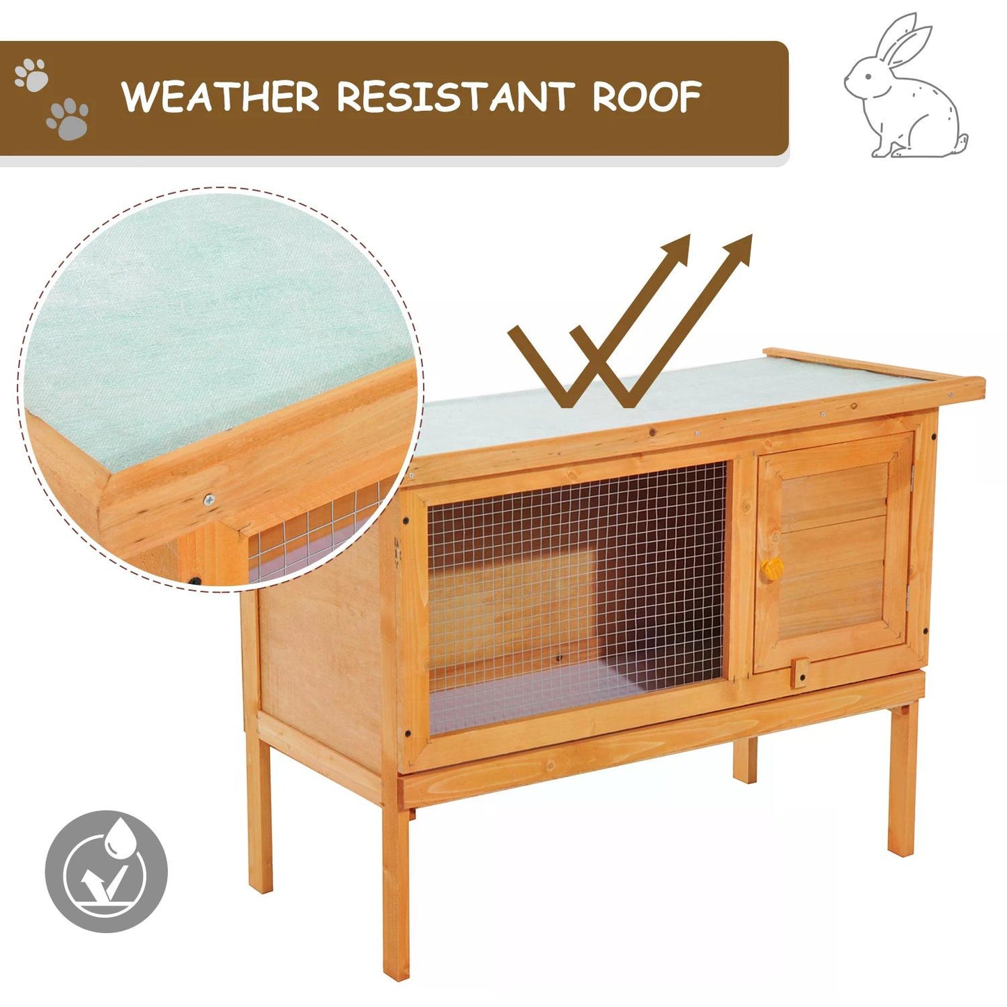 Wood Rabbit Hutch Guinea Pig House Bunny Cage Shelter Indoor Outdoor Elevated with Sliding Tray 90x45x65cm