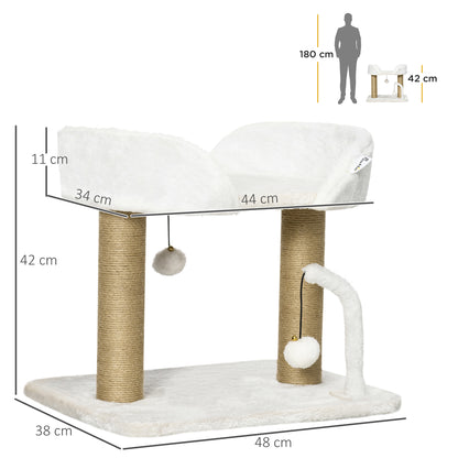 42cm Cat Tower for Indoor Cats, Kitten Play Tower, Cat Tree w/ Jute Scratching Post, Toy Balls 48 x 38 x 42cm - White