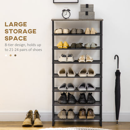 8-Tier Shoe Rack, Shoe Storage Organizer with Mesh Shelves Free Standing Shoe Shelf Stand for 21-24 Pairs of Shoes for Entryway Black and Grey