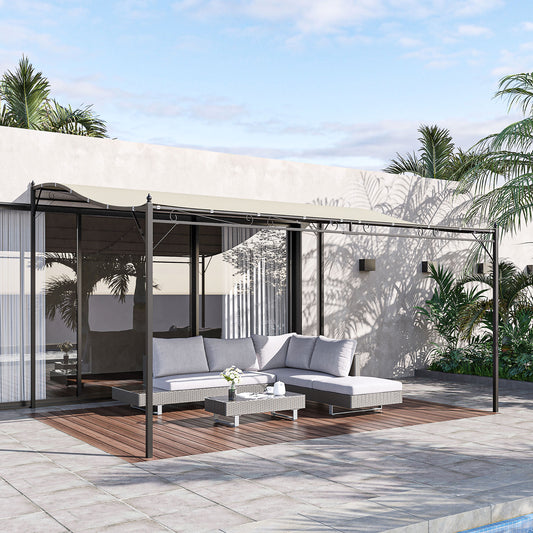 4 x 3 Meters Canopy Metal Wall Gazebo Awning Garden Marquee Shelter Door Porch - Cream