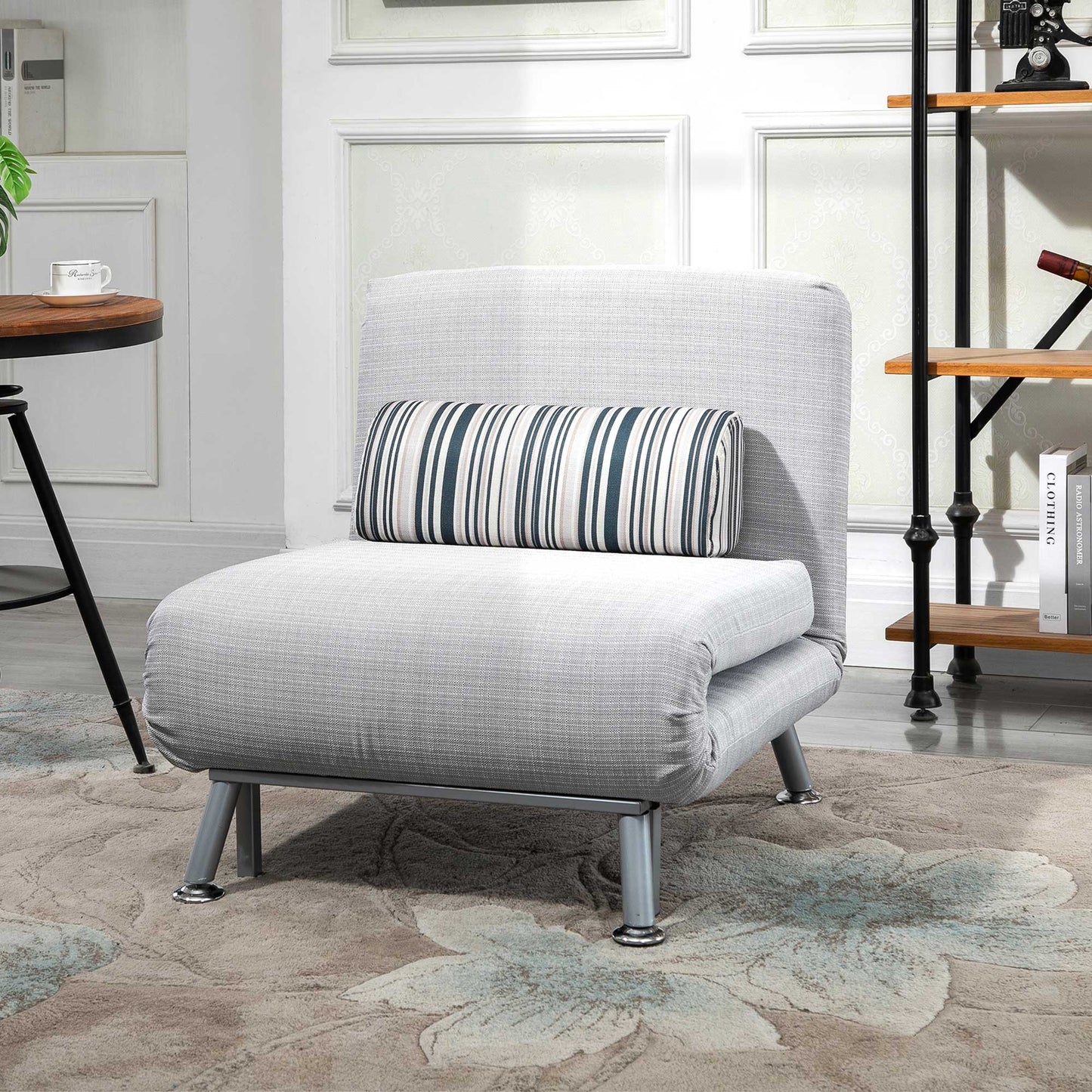 Single Sofa Bed Futon Chair Sleeper, Foldable Portable Lounge Couch, Living Room Furniture Grey