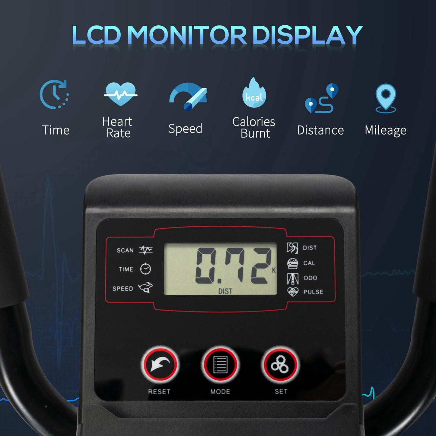 Elliptical Cross Trainer, Home Cardio Workout Machine with Eight Level Magnetic Resistance, LCD Monitor, Heart Rate Sensor, Two Wheel