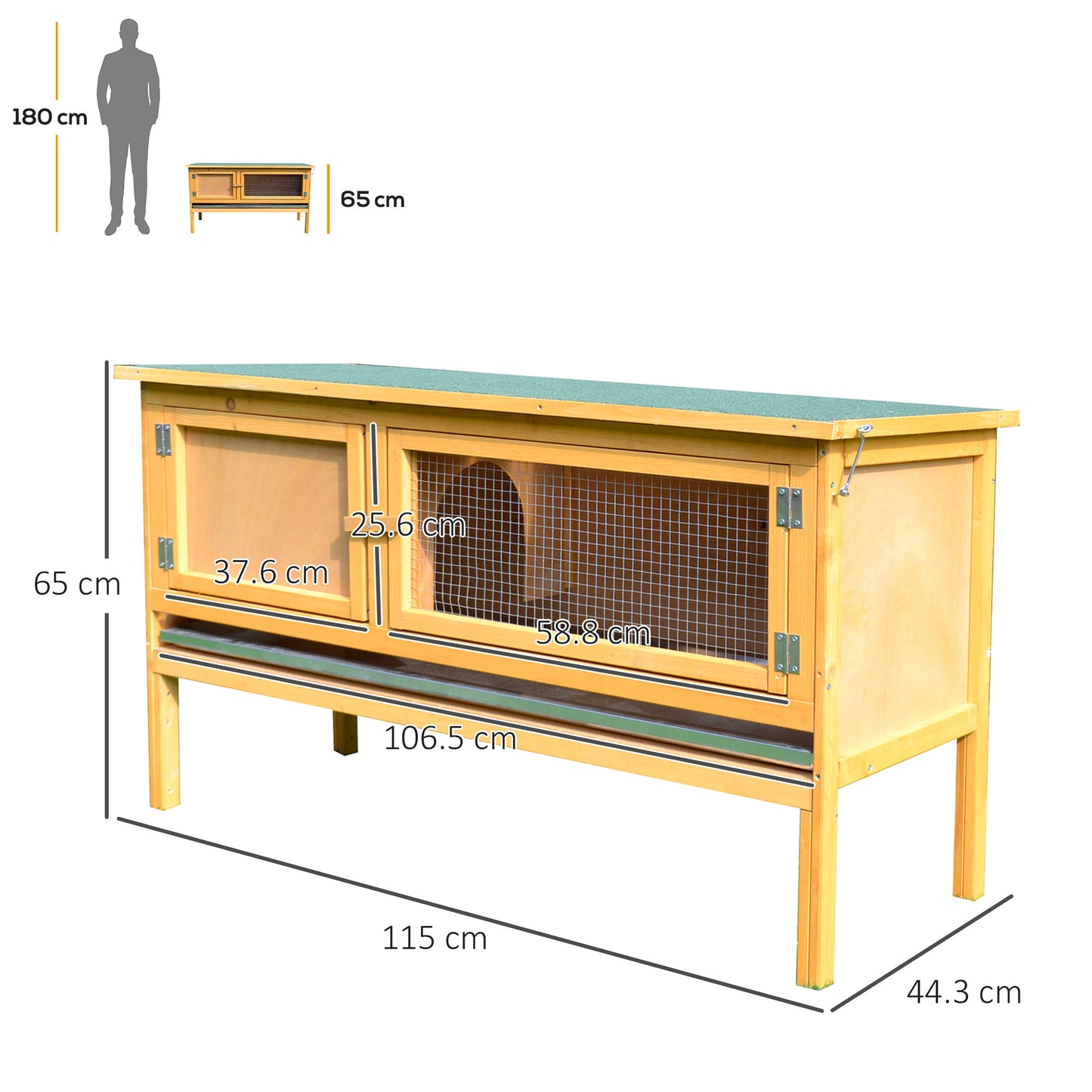 Wooden Rabbit Hutch Bunny Cage with Openable Waterproof Roof, No Leak Tray Sturdy Fir Wood Build for Indoor/Outdoor