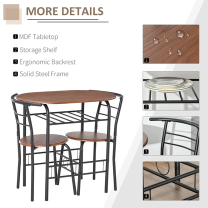 3-Piece Wood Top Breakfast Bar Table Set for 2, Dining Table w/Storage Shelf & 2 chairs
