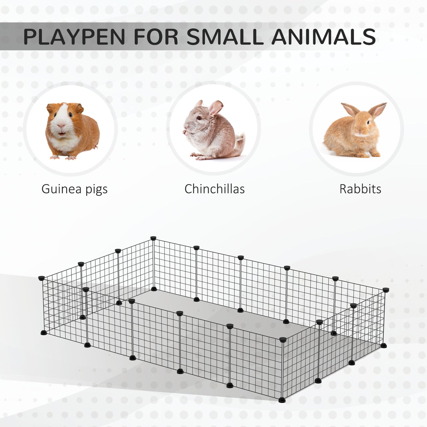 Pet Playpen w/ Door Customisable Fence for Guinea Pigs Hamsters Chinchillas Hedgehogs - Black