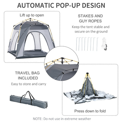 Warehouse Clearance Sale - Outsunny 4 Person Automatic Camping Tent, Outdoor Pop Up Tent, Portable Backpacking Dome Shelter, Grey