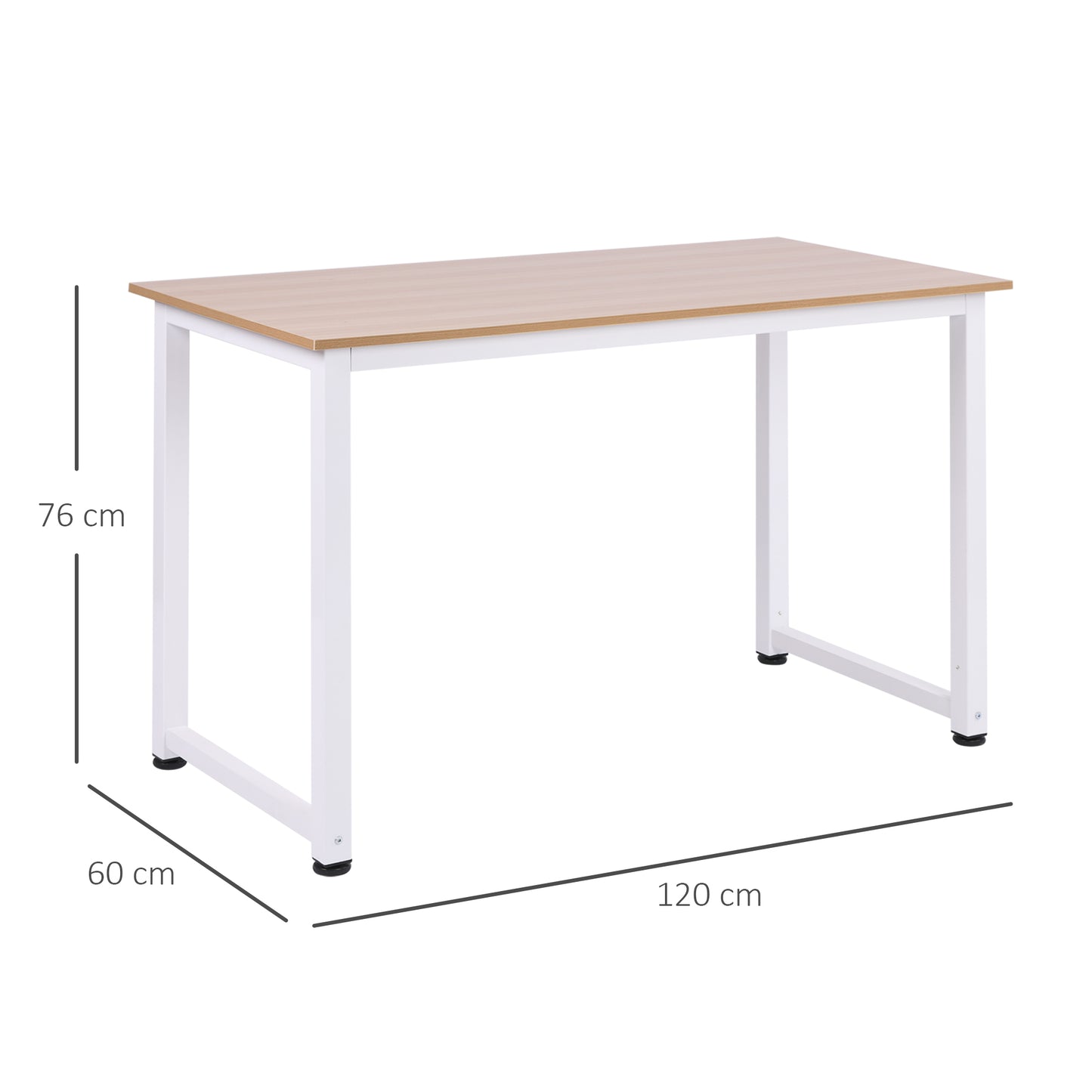 Computer Desk PC Writing Table Home Office Workstation Adjustable Feet Stable Work Study w/ Metal Frame Oak White