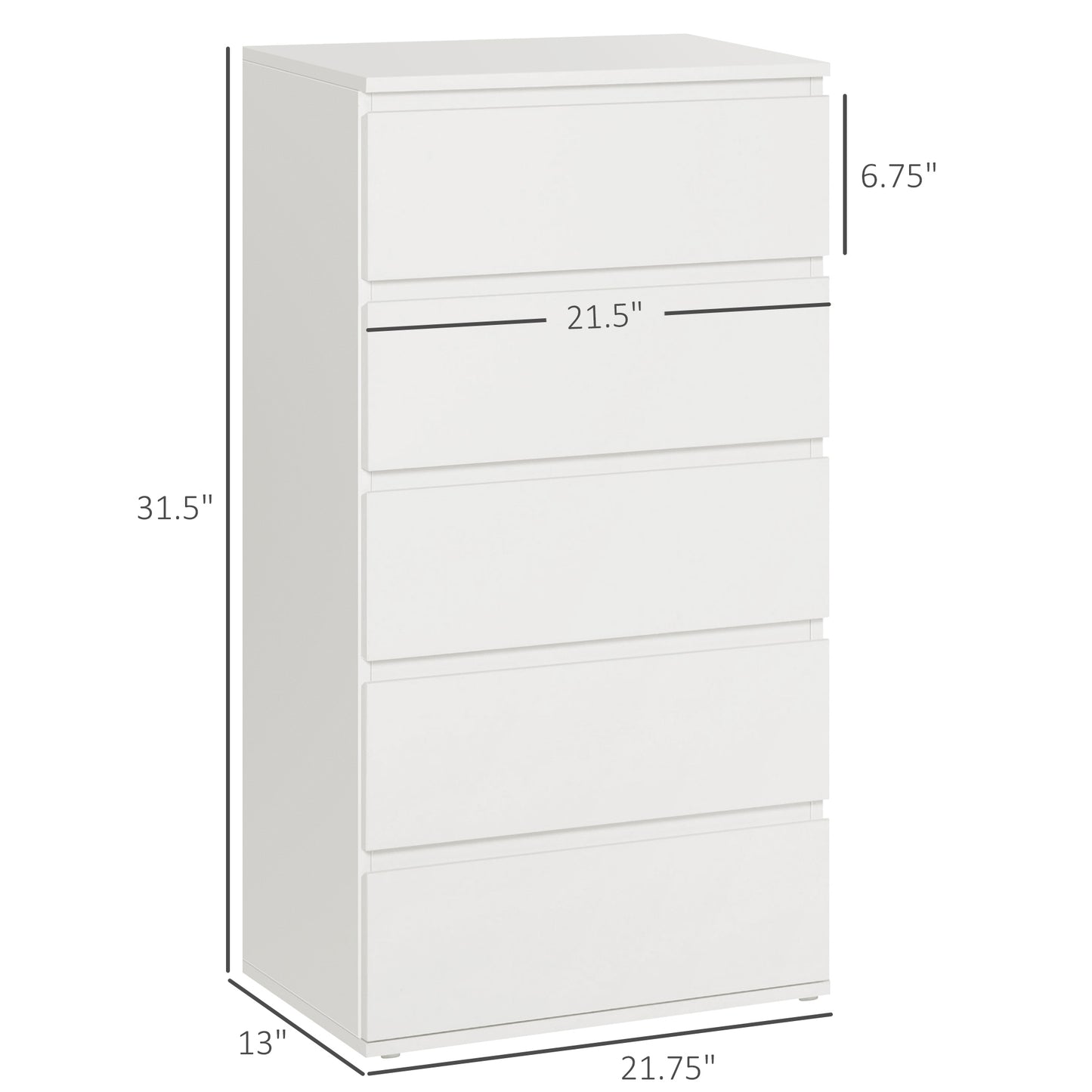 5 Drawer Cabinet Storage Cupboard Sideboard Organiser Living Room White