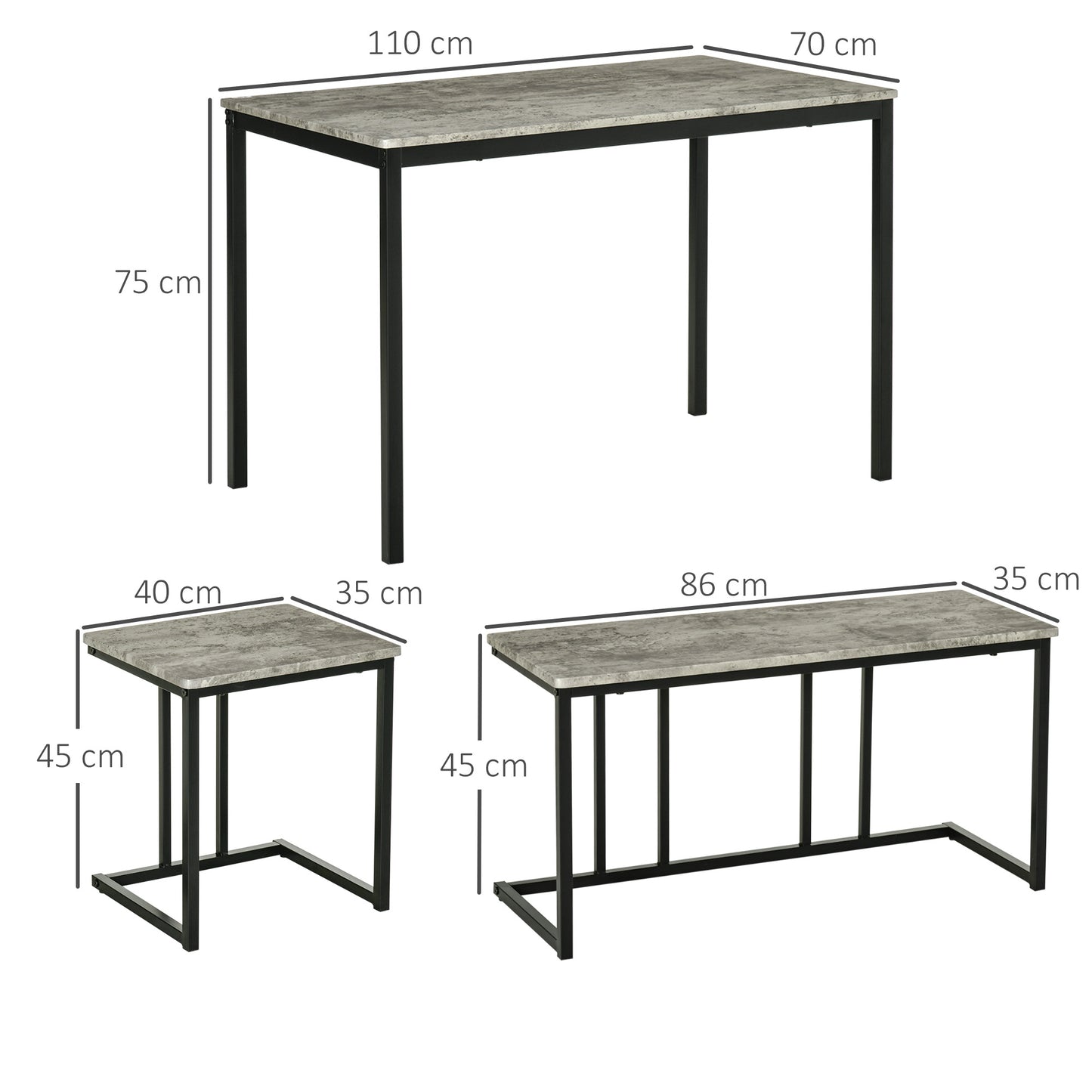 Concrete Effect Dining Table and Chairs Set for 4 People