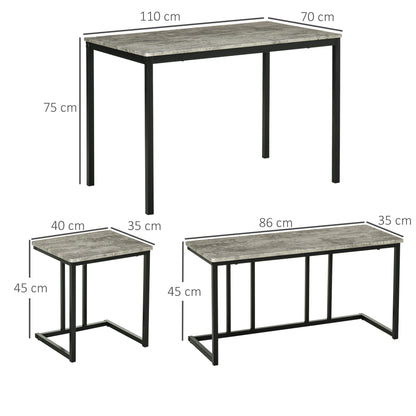 Concrete Effect Dining Table and Chairs Set for 4 People