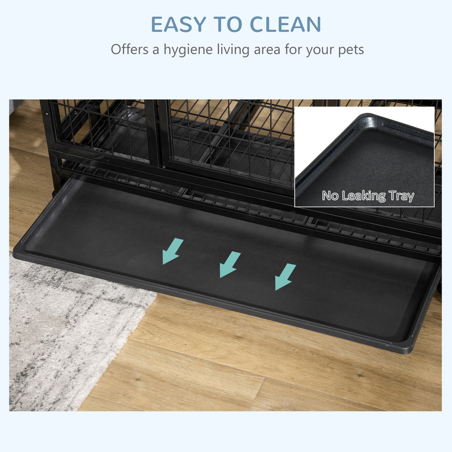 38" Heavy Duty Metal Dog Crate Pet Cage with Tray Wheeled Dog Kennel - Black (Medium)