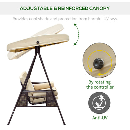 Steel Swing Chair Hammock Garden 3 Seater Canopy Cushion Shelter Outdoor Bench Beige
