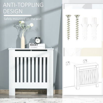 Slatted Radiator Cover Painted Cabinet MDF Lined Grill in White (78L x 19W x 81H cm)