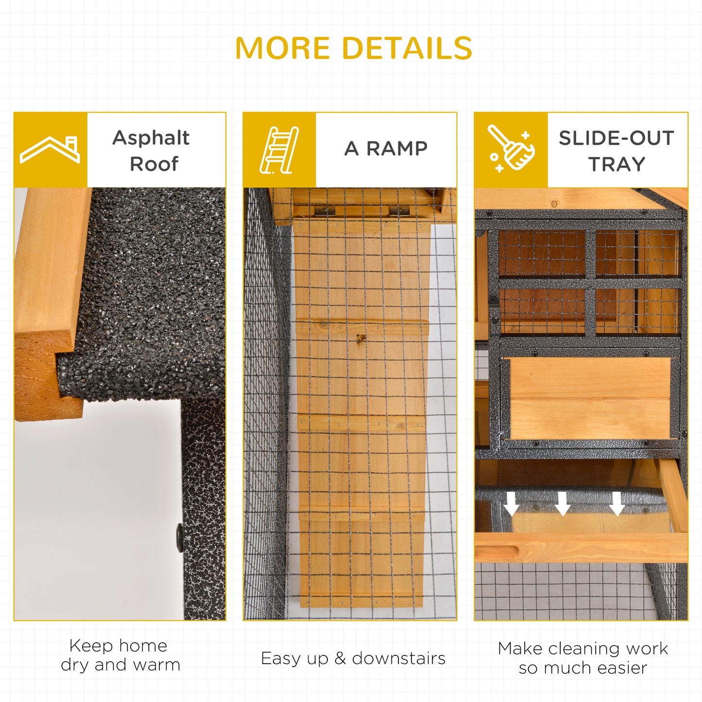 Wood-metal Rabbit Hutch Elevated Guinea Pig House Pet Bunny Cage with Slide-Out Tray Lockable Door Outdoor 122 x 63 x 92cm Light Yellow