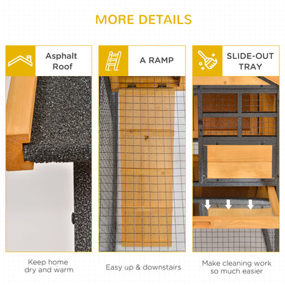 Wood-metal Rabbit Hutch Elevated Guinea Pig House Pet Bunny Cage with Slide-Out Tray Lockable Door Outdoor 122 x 63 x 92cm Light Yellow