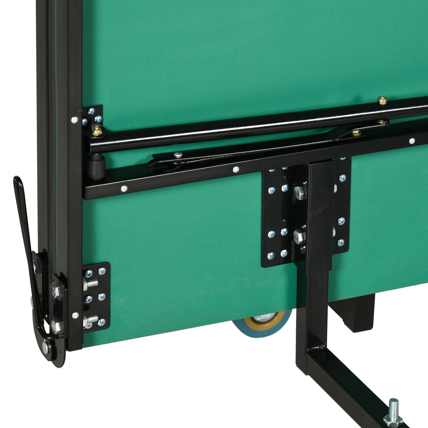 9FT Folding Tennis Table, with 8 Wheels, for Indoor Use, Green + Comes with a net, two paddles and three balls