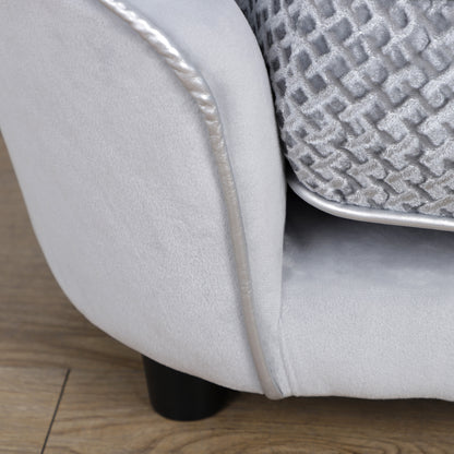 Dog Sofa for XS and S-Size Dogs, Pet Couch with Thick Sponge Padded Cushion, Cat Lounge Bed with Washable Cover, Wooden Frame