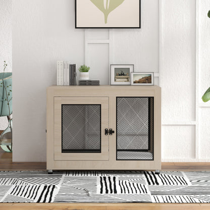 Dog Crate Furniture End Table w/ Soft Washable Cushion, Two Doors, Indoor Pet Kennel for Small Medium Large Dogs w/ Wire Mesh