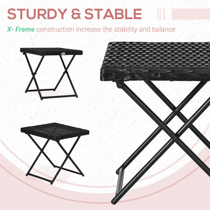 Outsunny Garden Small Folding Square Rattan Coffee Table Bistro Balcony Outdoor Wicker Weave Side Table 40H x 40L x 40Wcm Black