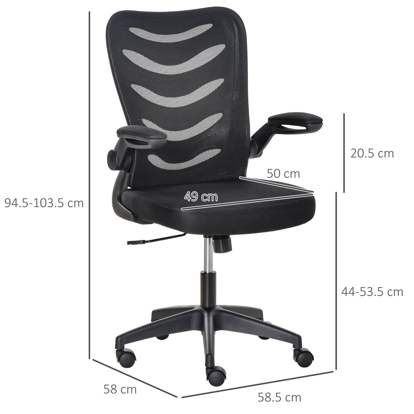 Mesh Swivel Chair for Home Task Desk Chair with Lumbar Back Support, Flip-Up Arm, Adjustable Height, Black