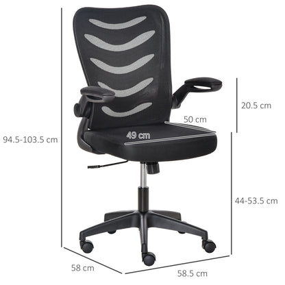 Mesh Swivel Chair for Home Task Desk Chair with Lumbar Back Support, Flip-Up Arm, Adjustable Height, Black