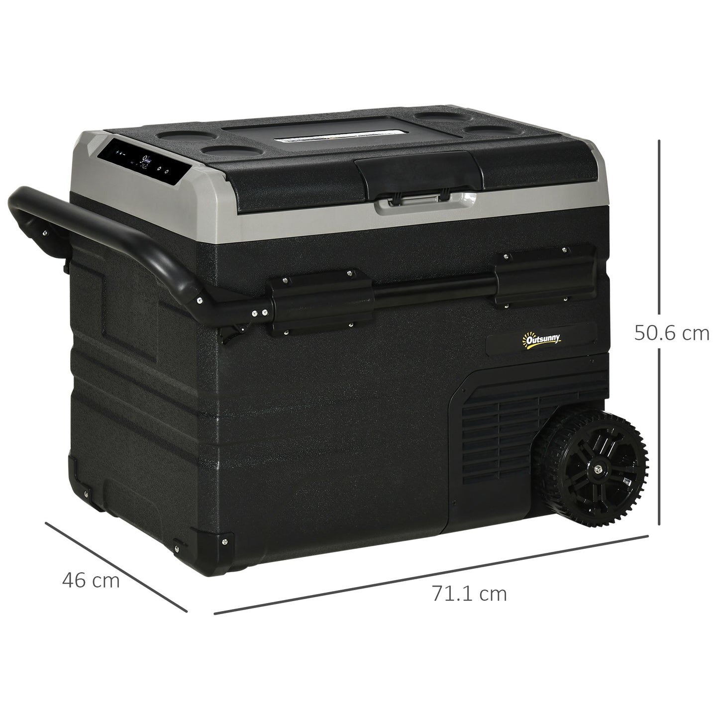 Outsunny 50L Car Refrigerator, Portable Compressor Cooler Box, Fridge Freezer w/ Inner LED Light, Foldable Handles, Cup Holders, 12/24V DC and 110-240V AC for Campervan RV Boat Travel Down to -20‚Äö√ë√â