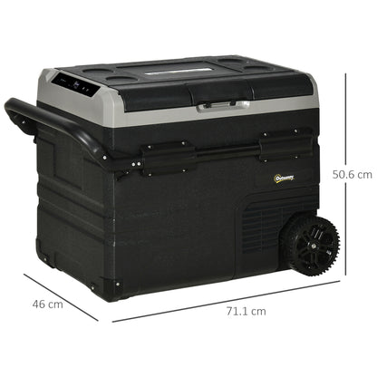 Outsunny 50L Car Refrigerator, Portable Compressor Cooler Box, Fridge Freezer w/ Inner LED Light, Foldable Handles, Cup Holders, 12/24V DC and 110-240V AC for Campervan RV Boat Travel Down to -20‚Äö√ë√â