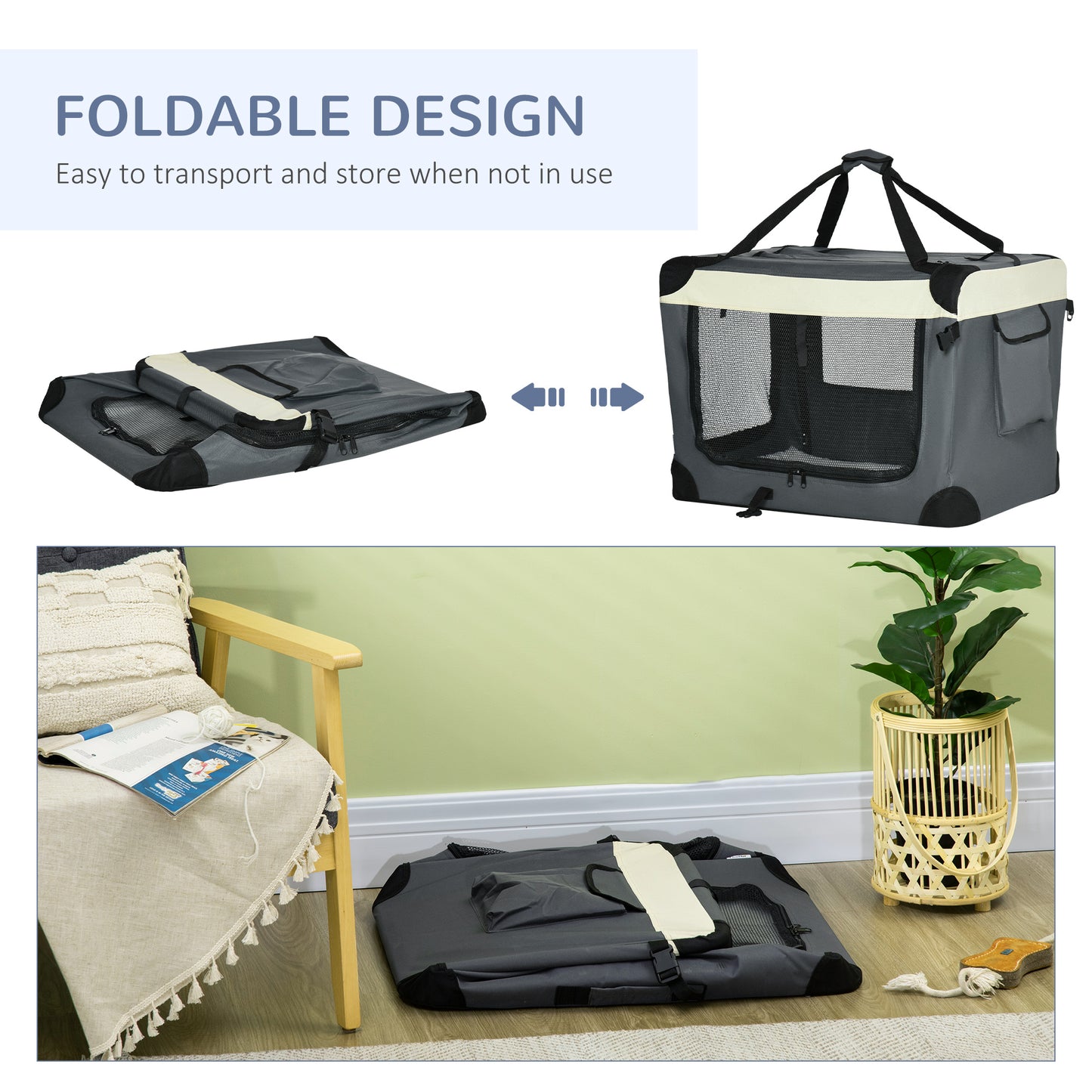 70cm Foldable Pet Carrier Bag Soft Travel Dog Crate, Portable Cat Carrier w/ Cushion, for Cats and Small Dogs - Grey