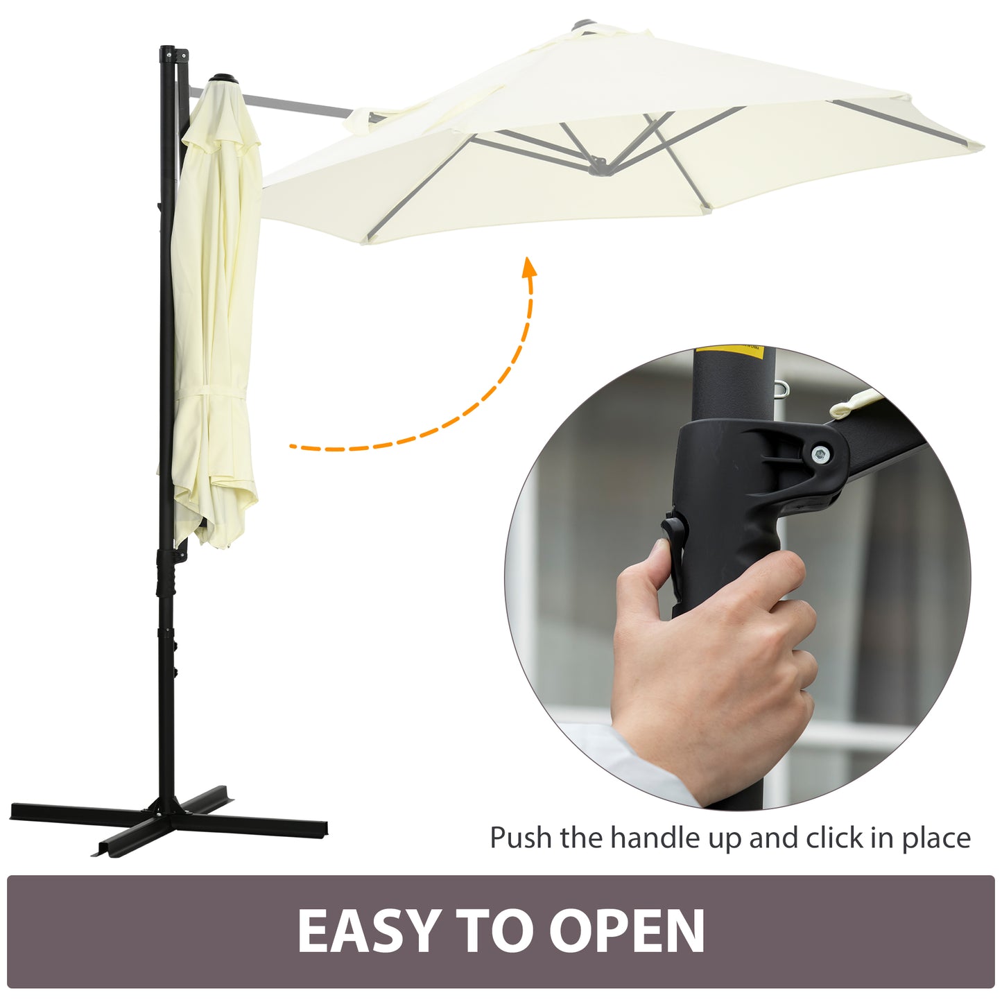 Outsunny 2.5M Garden Cantilever Parasol with 360¬¨‚àû Rotation, Offset Roma Patio Umbrella Hanging Sun Shade Canopy Shelter with Cross Base, Beige