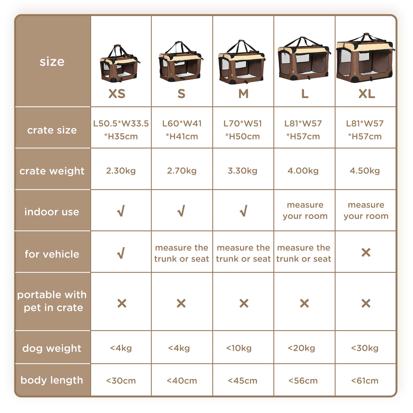 60cm Foldable Pet Carrier Bag Soft Travel Dog Crate, Portable Cat Carrier w/ Cushion, for Cats and Miniature Dogs - Brown
